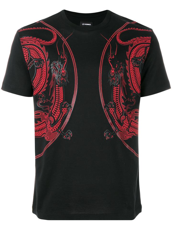 Les Hommes Dragon Print T-shirt - Black