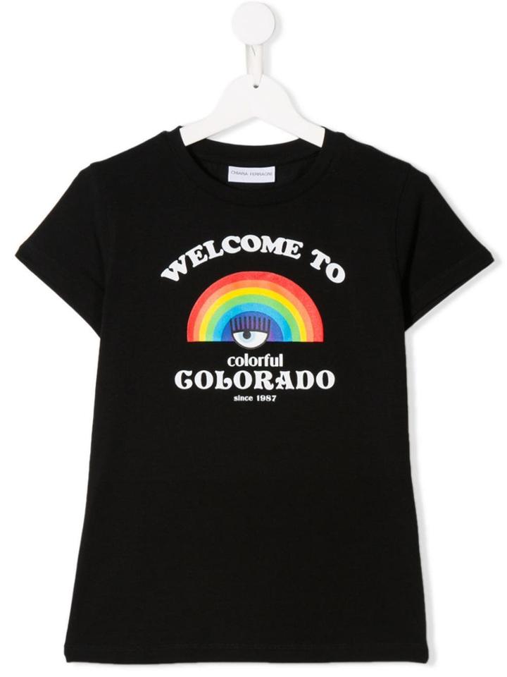 Chiara Ferragni Kids 'welcome To Colorado' Printed T-shirt - Black