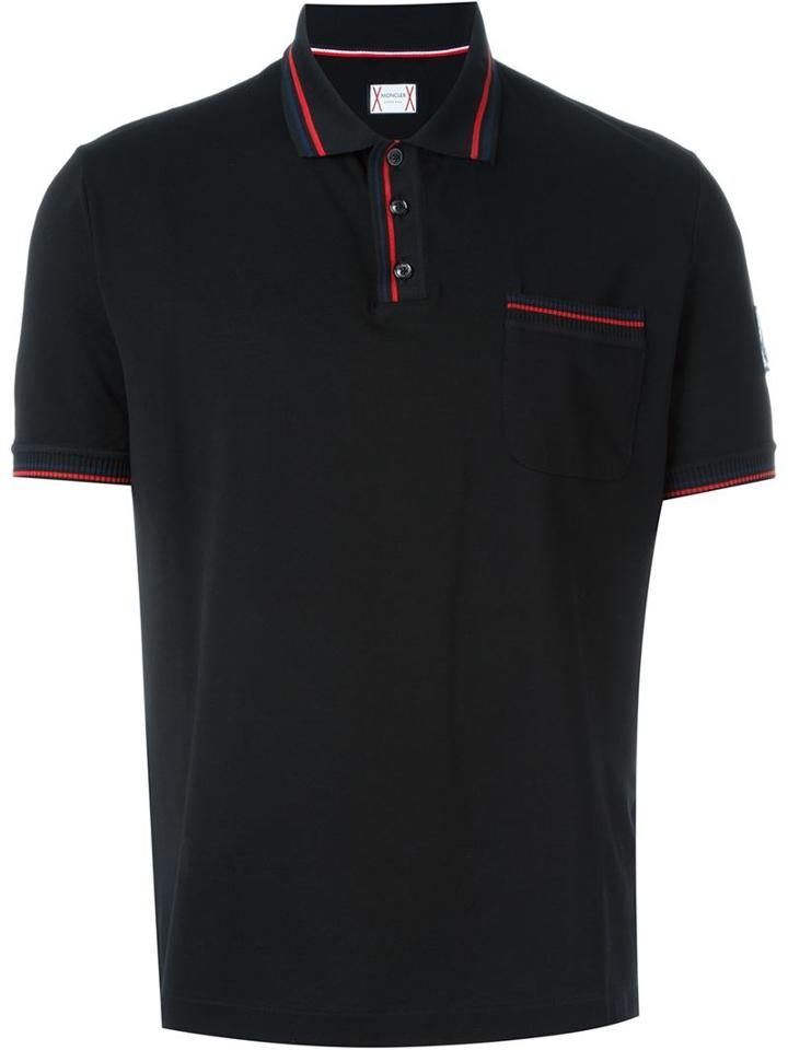 Moncler Gamme Bleu Ribbed Trim Polo Shirt, Men's, Size: Xl, Black, Cotton