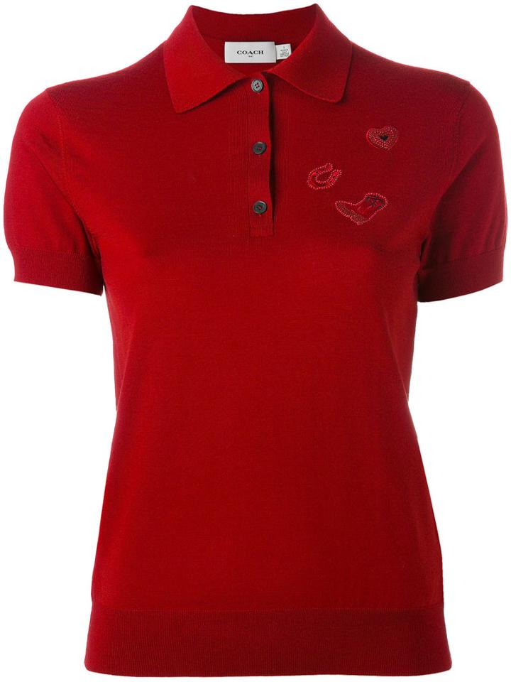 Coach - Short Sleeve Polo Shirt - Women - Wool - M, Red, Wool