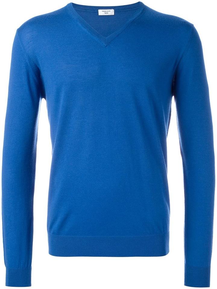 Fashion Clinic Timeless V-neck Jumper, Men's, Size: 46, Blue, Wool