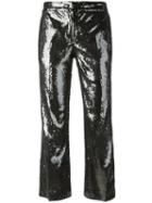 No21 - Sequinned Cropped Trousers - Women - Silk/polyester - 40, Black, Silk/polyester