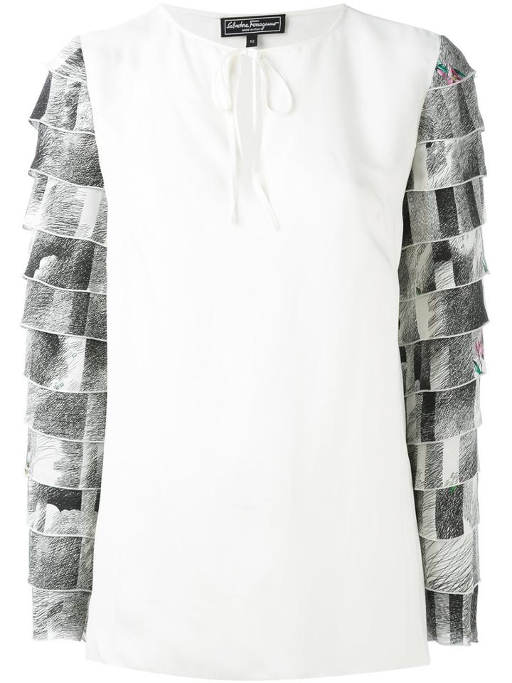Tiered Sleeve Blouse - Women - Silk/cellulose - 40, Nude/neutrals, Silk/cellulose, Salvatore Ferragamo