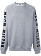 Msgm Logo Print Sleeve Sweatshirt, Men's, Size: Xl, Grey, Cotton/viscose