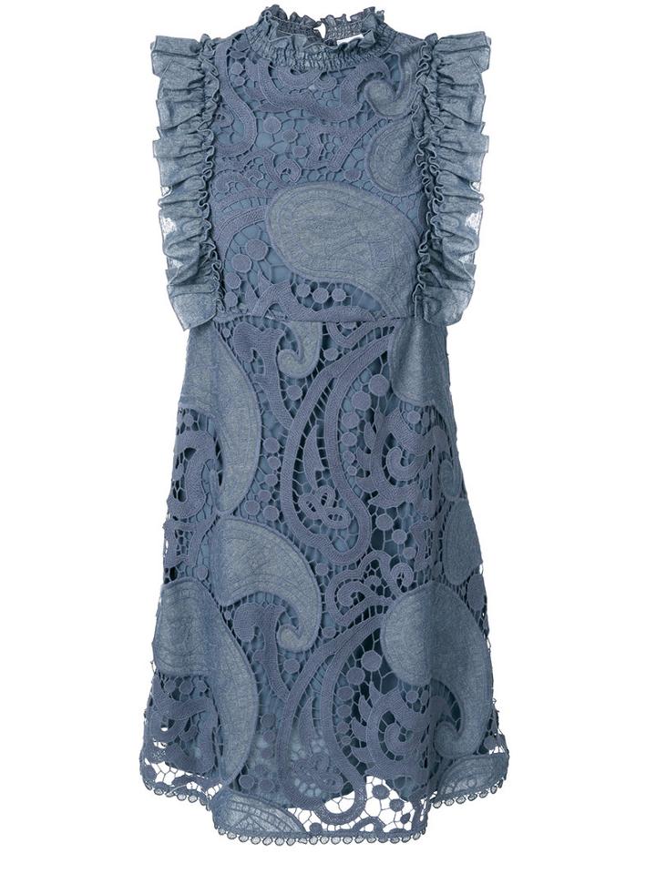 See By Chloé - Frilled Sleeveless Dress - Women - Cotton/polyamide/viscose - 38, Blue, Cotton/polyamide/viscose