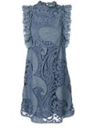 See By Chloé - Frilled Sleeveless Dress - Women - Cotton/polyamide/viscose - 38, Blue, Cotton/polyamide/viscose