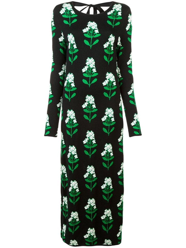 Carolina Herrera Floral Intarsia Long Dress - Black