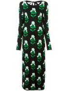 Carolina Herrera Floral Intarsia Long Dress - Black