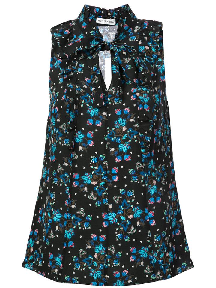 Altuzarra Floral Print Tie Neck Blouse - Black