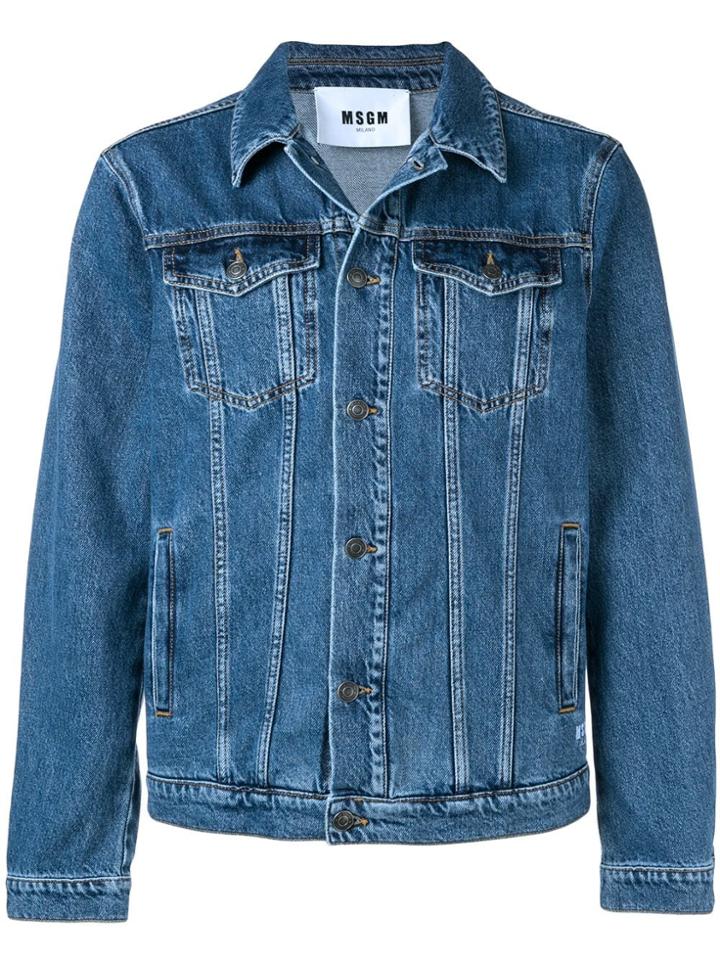 Msgm Logo-print Denim Jacket - Blue