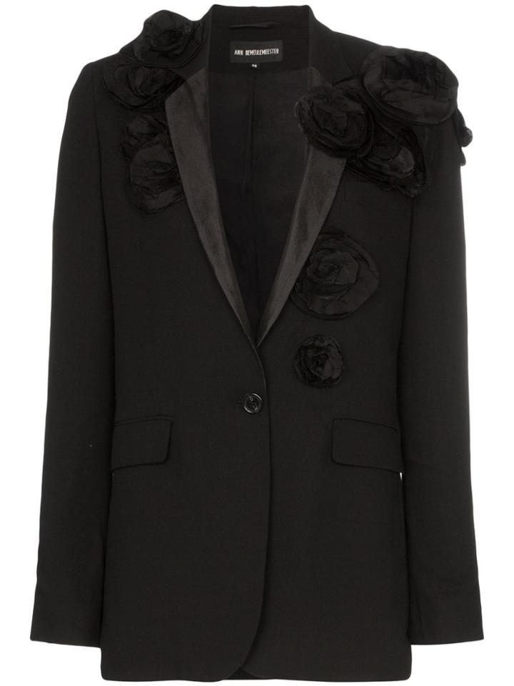 Ann Demeulemeester 3d Floral Single Breasted Virgin Wool Blazer -