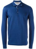 Canali Longsleeved Polo Shirt, Men's, Size: 48, Blue, Cotton