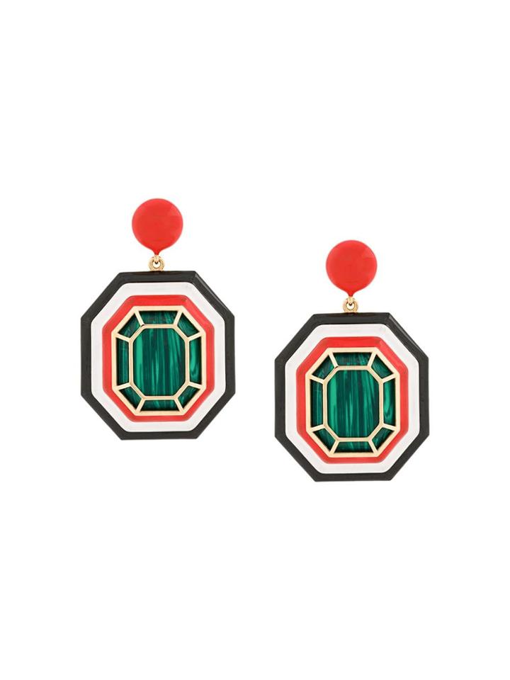 Nevernot Geometric Drop Earrings - Green