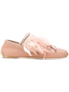 Miu Miu Feather-trimmed Ballerina Shoes - Pink & Purple