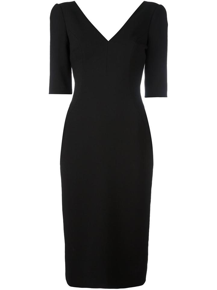 Dolce & Gabbana V-neck Dress, Women's, Size: 42, Black, Silk/spandex/elastane/virgin Wool