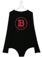 Balmain Kids Teen Logo Print Bodysuit - Black