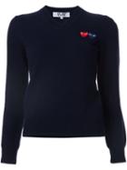 Comme Des Garçons Play V Neck Jumper, Women's, Size: Medium, Blue, Wool