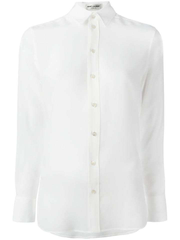 Saint Laurent Classic Long Sleeve Shirt, Women's, Size: 38, White, Silk