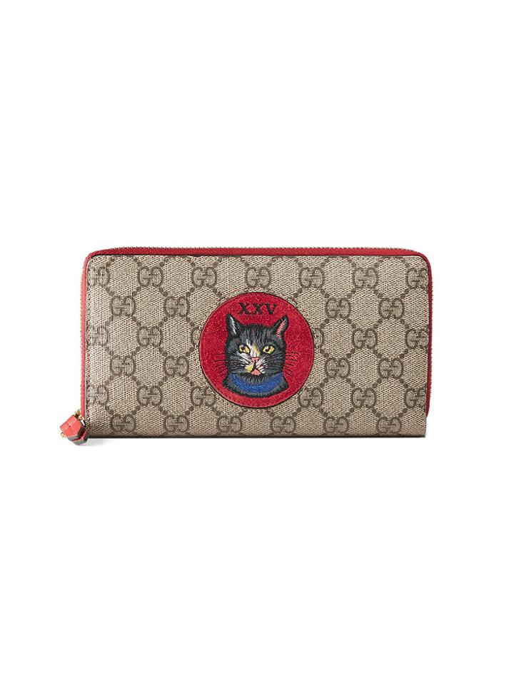 Gucci Gg Supreme Mystic Cat Wallet - Nude & Neutrals