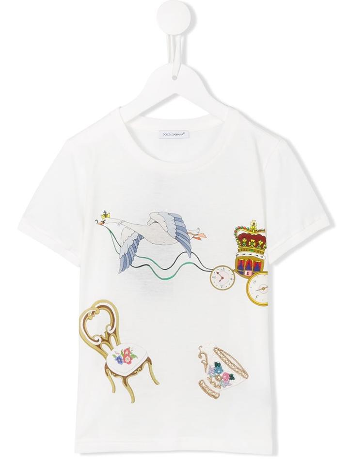 Dolce & Gabbana Kids Royal Swan T-shirt, Toddler Girl's, Size: 4 Yrs, White