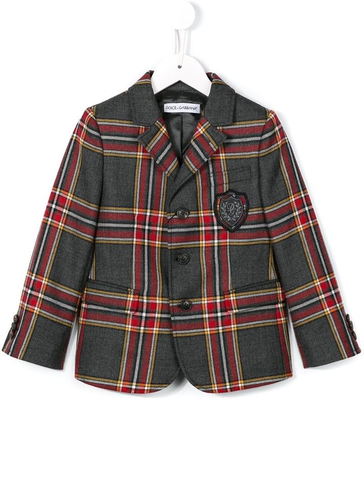 Dolce & Gabbana Kids Tartan Check Blazer, Boy's, Size: 10 Yrs, Grey