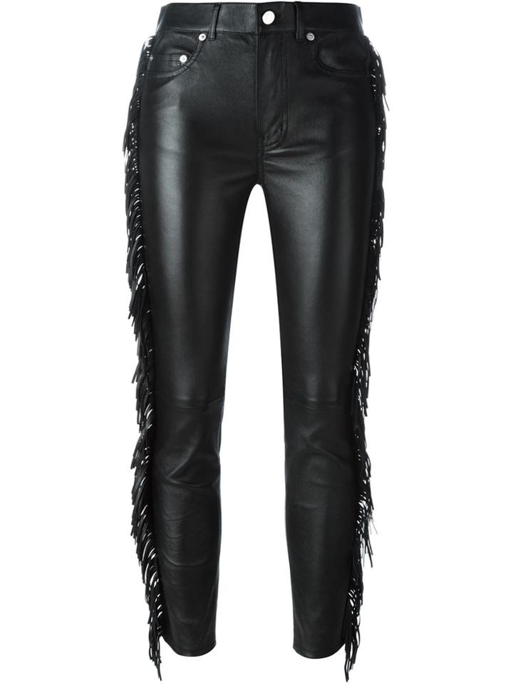 Saint Laurent Fringed Leather Trousers - Black