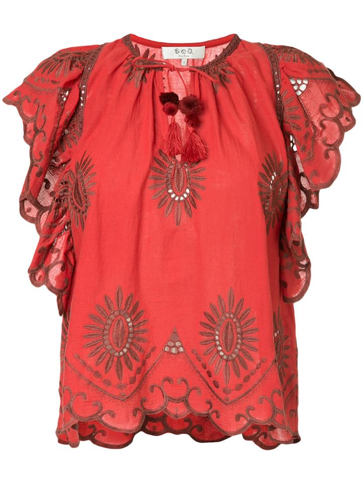 Sea Embroidered And Cut-out Detailed Blouse