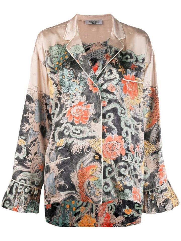 Valentino Japanese Print Pajama Shirt - Neutrals
