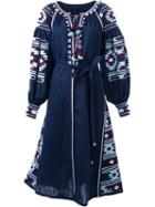 Vita Kin Embroidered Flared Midi Dress, Women's, Size: S, Blue, Linen/flax