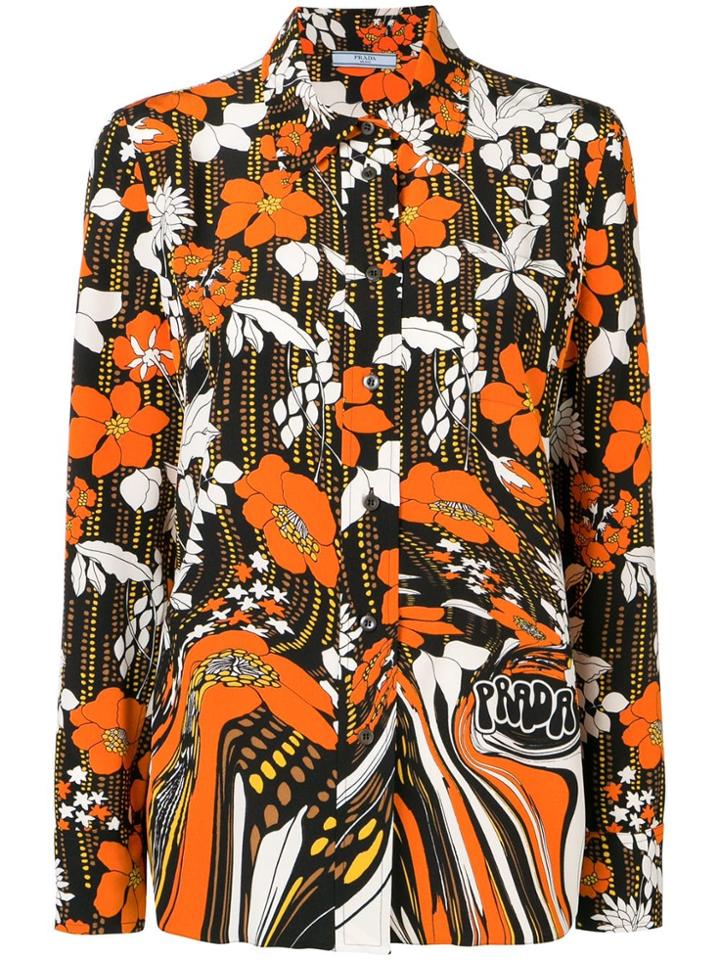 Prada Floral Print Shirt - Black