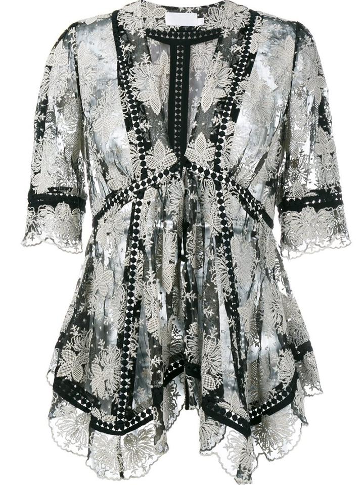Zimmermann Floral Embroidery Blouse, Women's, Size: 1, Black, Silk/cotton