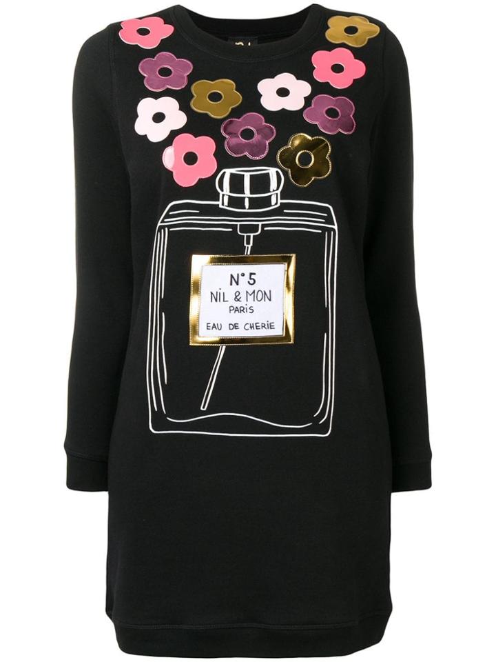 Nil & Mon Appliqué Roses Sweater Dress - Black