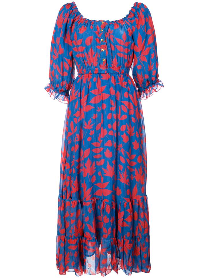 Carolina K Leaf Print Long Dress - Blue