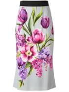 Dolce & Gabbana Tulip Print Skirt, Women's, Size: 42, Grey, Viscose/silk/spandex/elastane