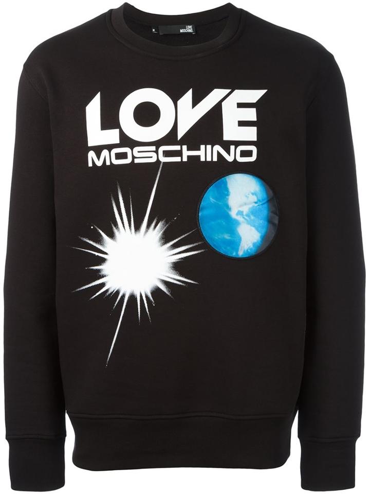 Love Moschino Logo Print Sweatshirt, Men's, Size: Xs, Black, Cotton/polyester