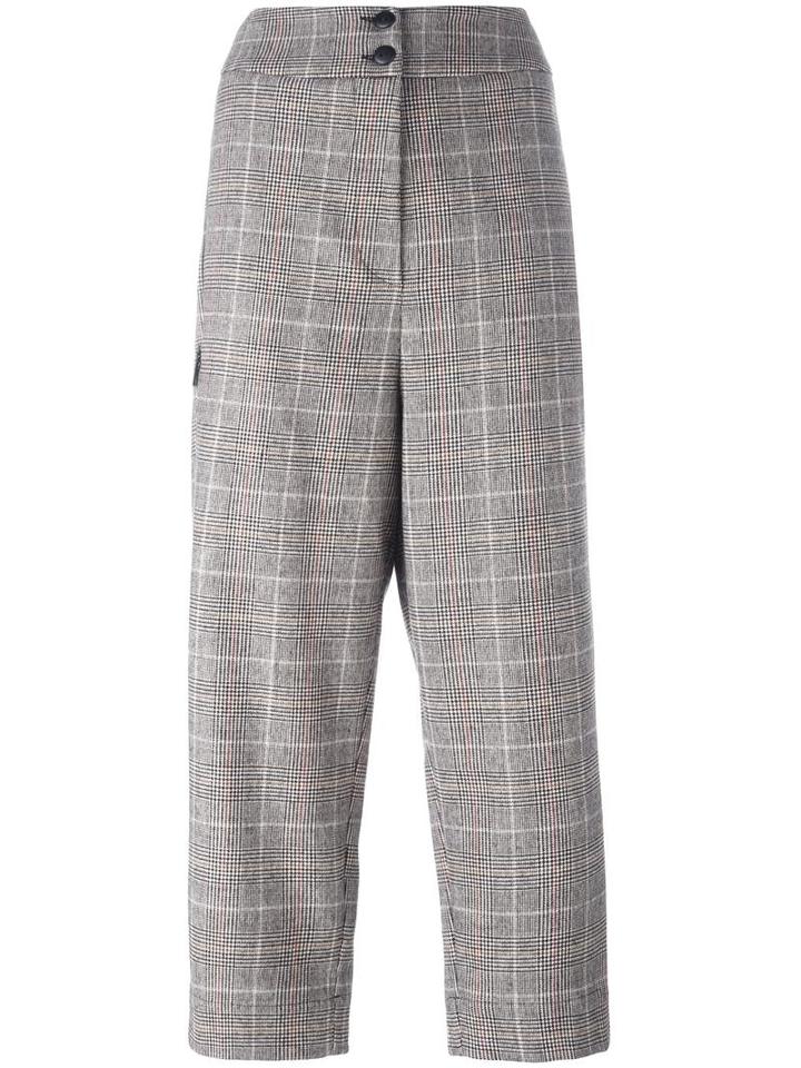 I'm Isola Marras Plaid Cropped Trousers, Women's, Size: 42, Black, Polyester/virgin Wool/acrylic/spandex/elastane