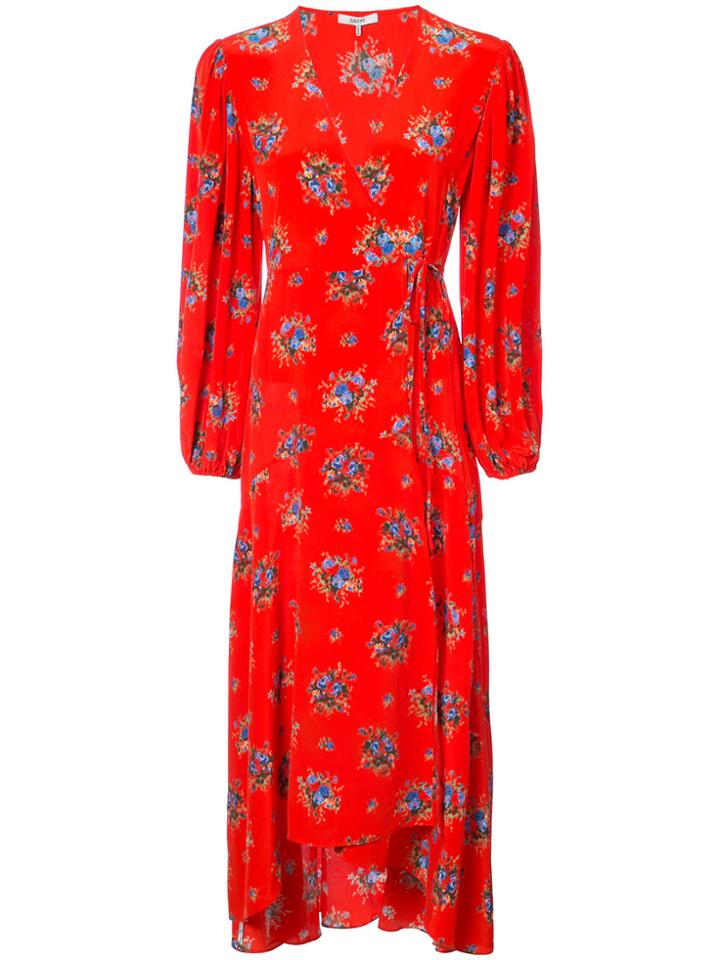 Ganni Floral Wrap Dress - Red