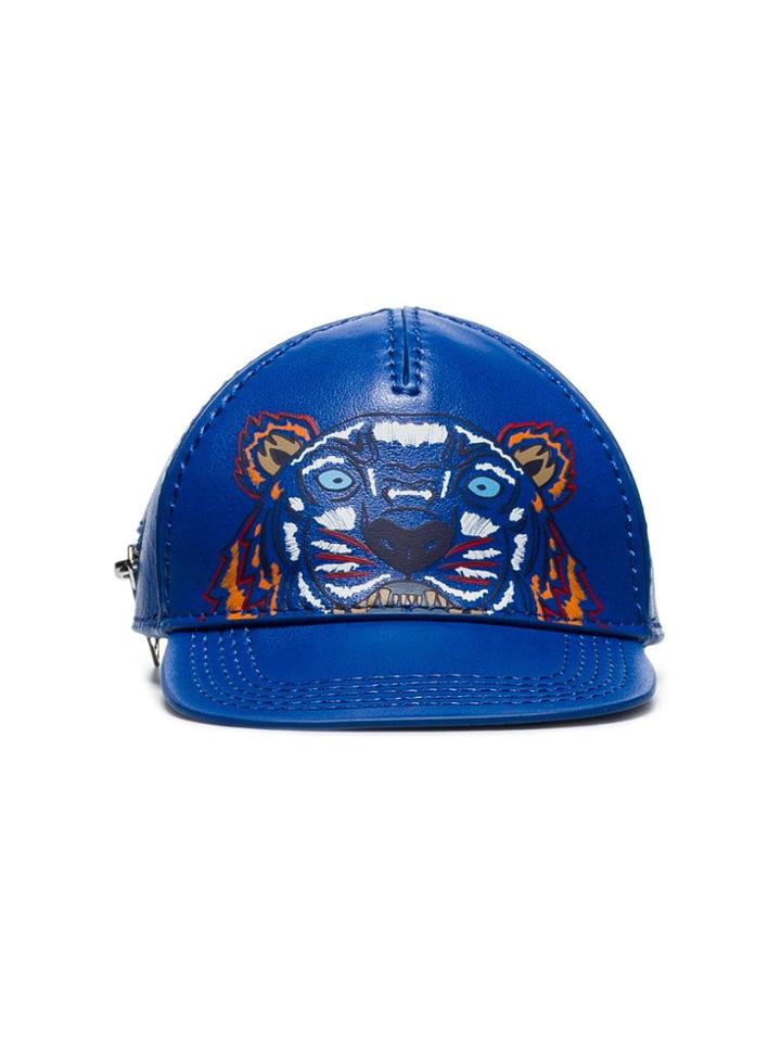 Kenzo Blue Tiger Motif Leather Cap Wallet