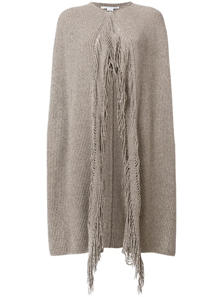 Stella Mccartney Fringe Trim Ribbed Poncho - Nude & Neutrals