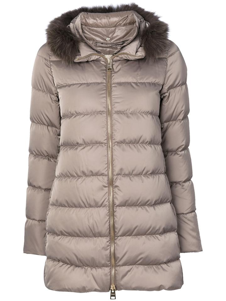 Herno Detachable Fur Collar Puffer Jacket - Nude & Neutrals