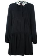 Vivetta Embroidered Hand Collar Dress, Women's, Size: 40, Black, Viscose/acetate/polyester