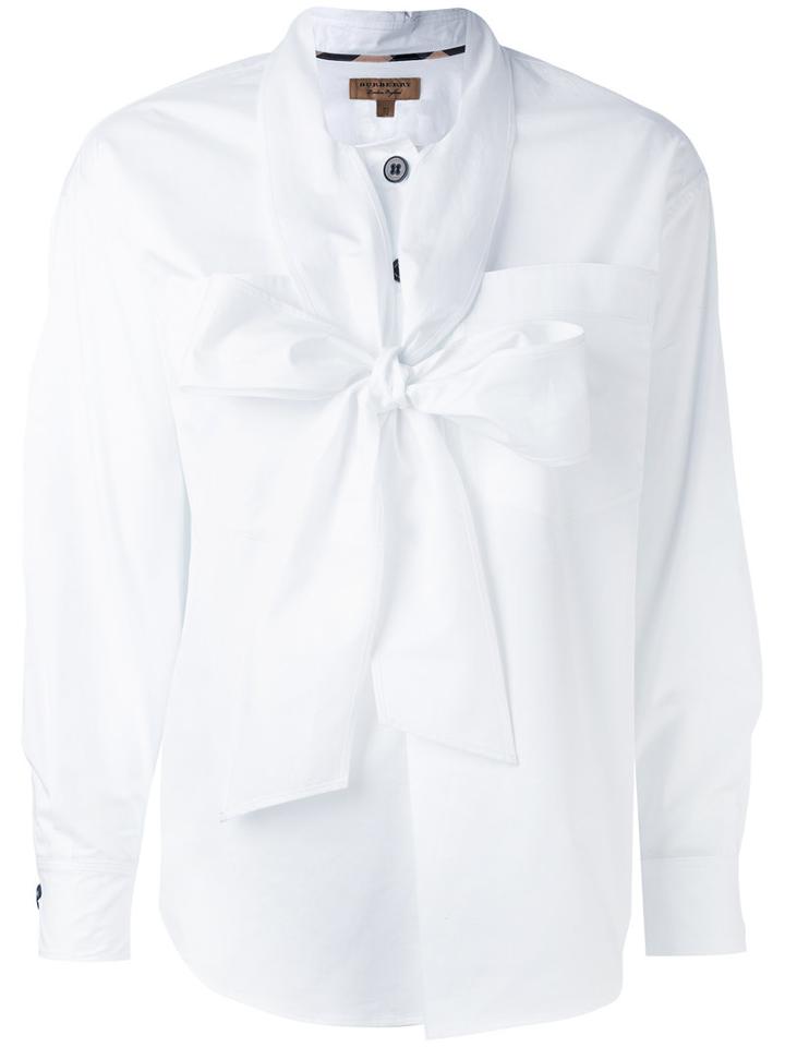 Burberry - Neck Tie Stretch Shirt - Women - Cotton - 6, White, Cotton