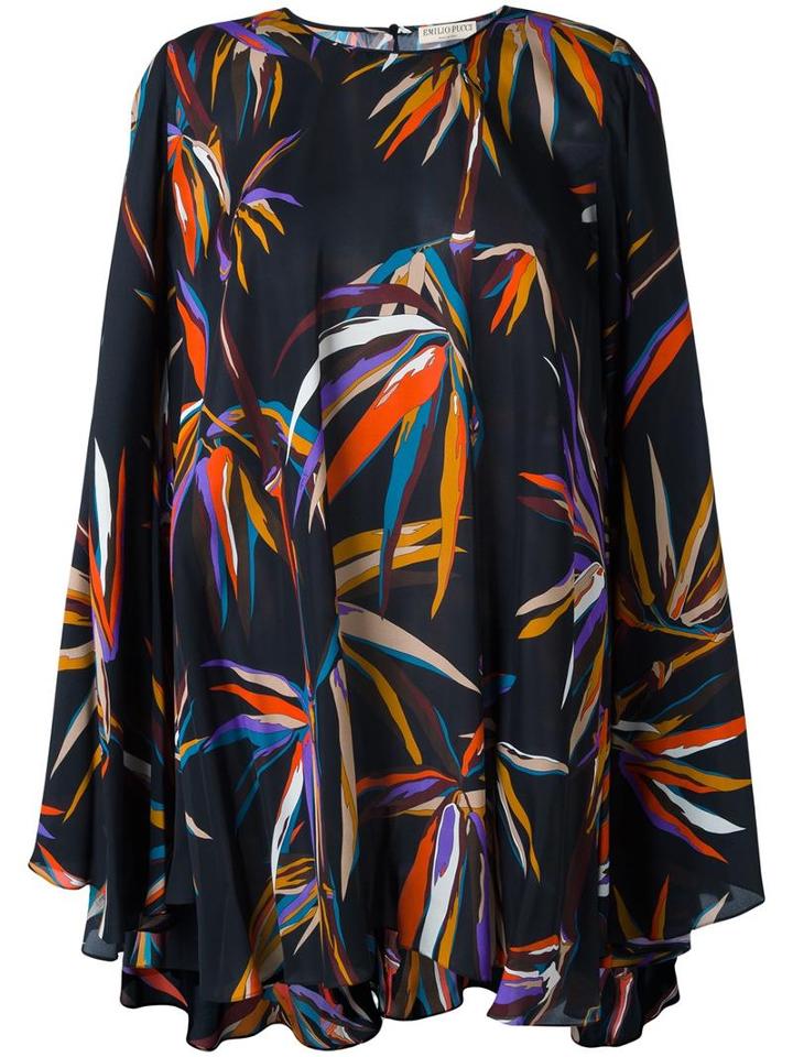 Emilio Pucci Printed Cape Blouse, Women's, Size: 42, Black, Silk