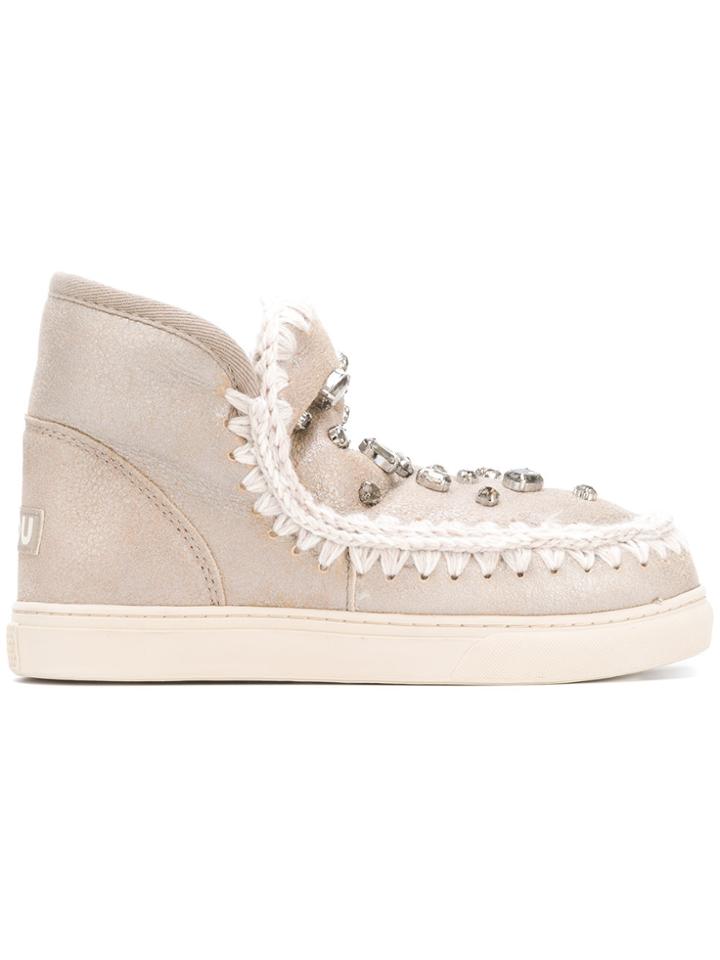 Mou Eskimo Rhinestone Boots - Nude & Neutrals