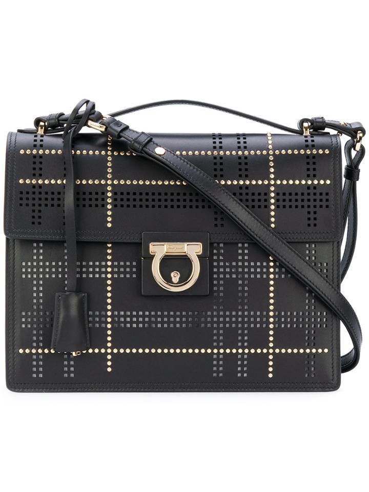 Salvatore Ferragamo Gancio Studded Shoulder Bag - Black