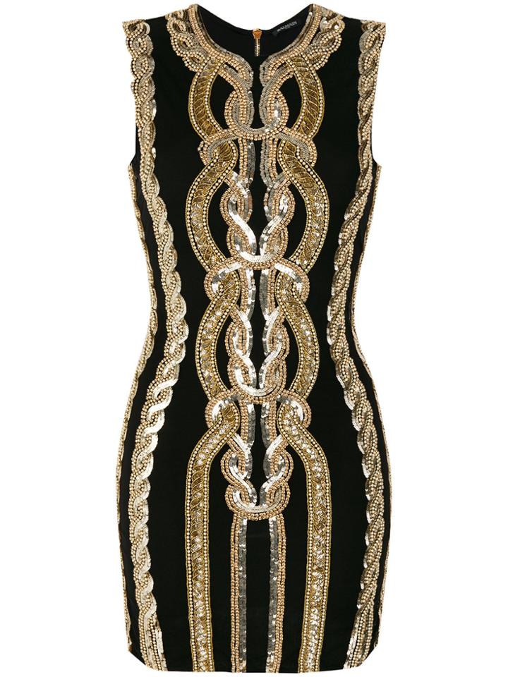 Balmain Fitted Embellished Dress - Black