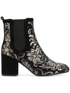 Stuart Weitzman Floral Sequin Heeled Booties - Black