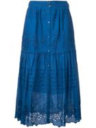 Sea Embroidered Pleated Skirt - Blue