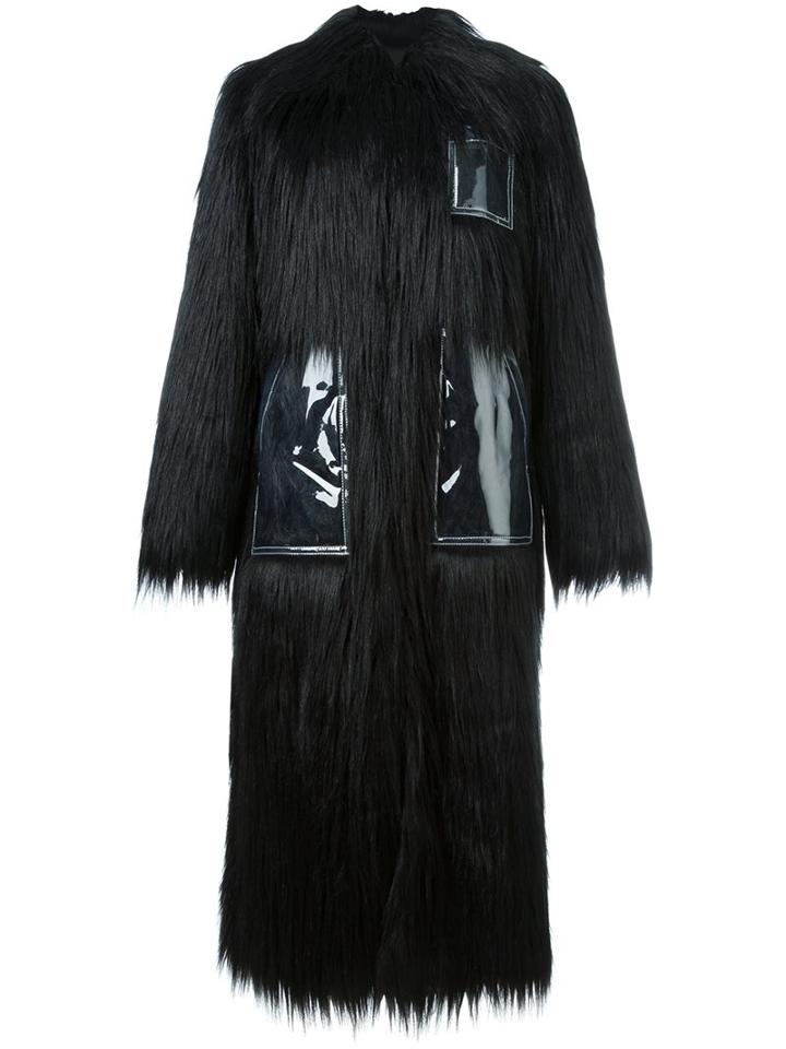 Mm6 Maison Margiela Faux-fur Long Coat, Women's, Size: 44, Black, Acetate/polyester/pvc