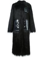 Mm6 Maison Margiela Faux-fur Long Coat, Women's, Size: 44, Black, Acetate/polyester/pvc